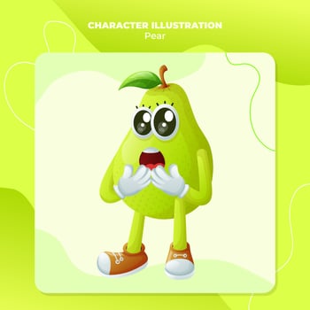 Cute pear character with a surprised face and open mouth vector