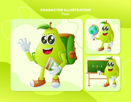 Cute pear characters in education vector