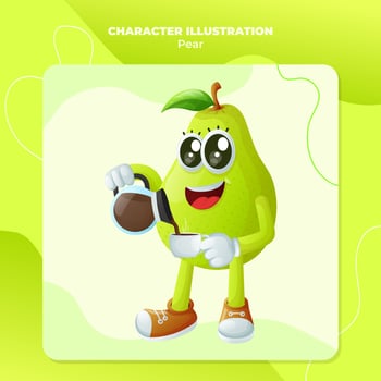 Cute pear character pouring coffee vector