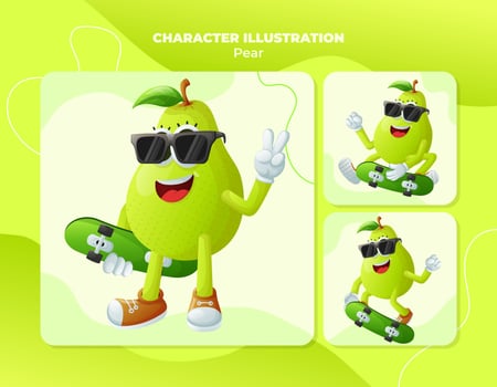 Cute pear characters skateboarding vector