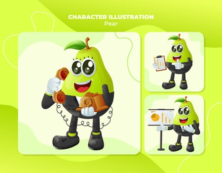 Cute pear characters at work vector