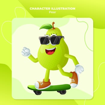 Cute pear character skateboarding vector