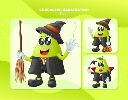 Cute pear characters on Halloween vector