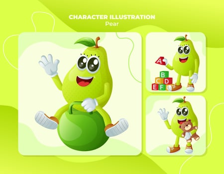 Cute pear characters playing with kid toys vector