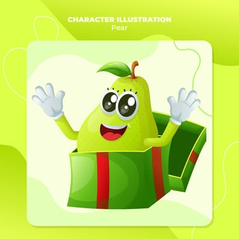 Cute pear character receiving gifts vector