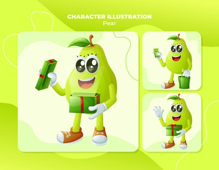 Cute pear characters receiving gifts vector