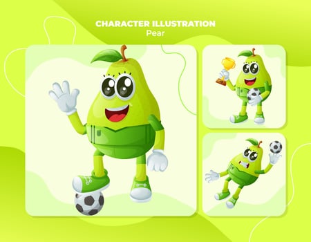Cute pear characters playing soccer vector
