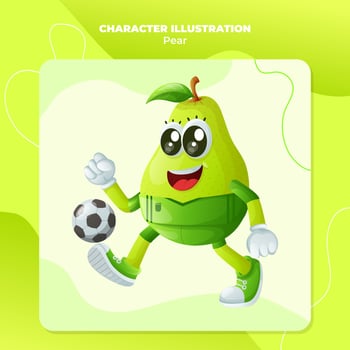 Cute pear character playing soccer vector