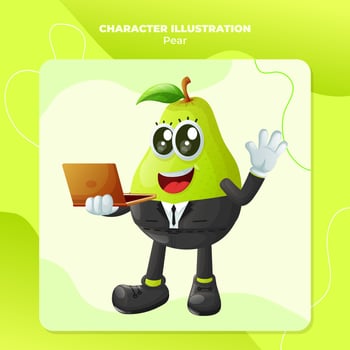 Cute pear character typing on a computer vector