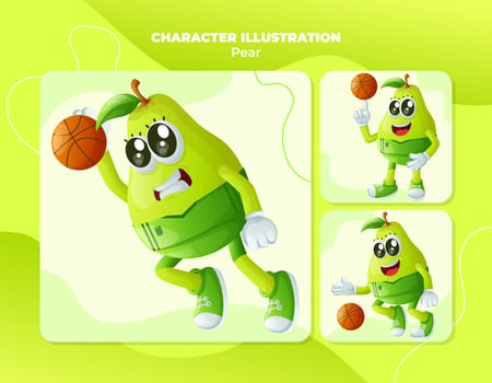 Cute pear characters playing basketball vector