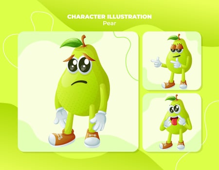 Cute pear characters with different facial expressions vector