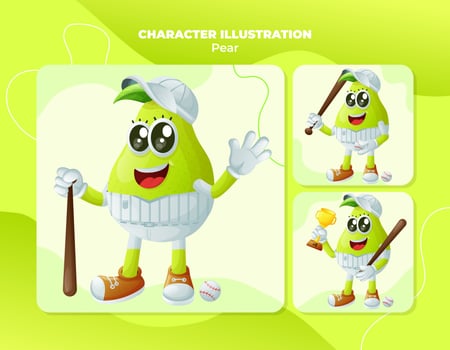 Cute pear characters playing baseball vector