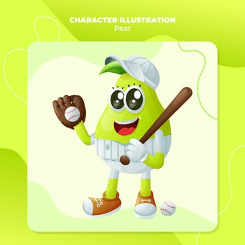 Cute pear character playing baseball vector