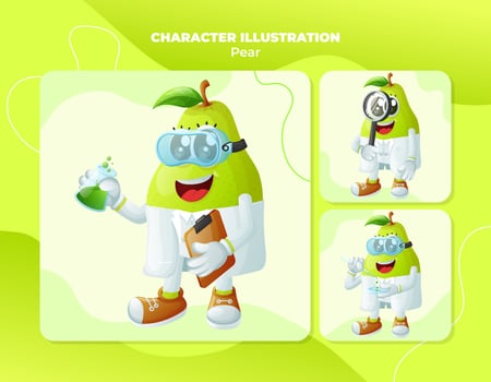 Cute pear characters as scientists vector