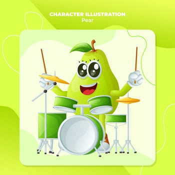 Cute pear character playing musical instrument vector