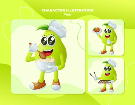 Cute pear characters in the kitchen vector