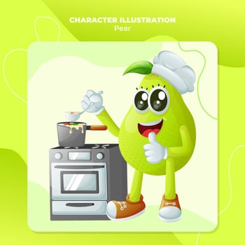 Cute pear character cooking on a stove vector