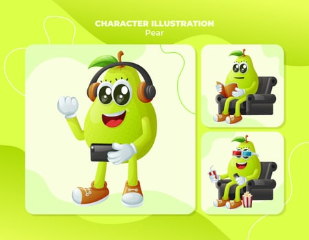 Cute pear characters enjoying leisure activities vector
