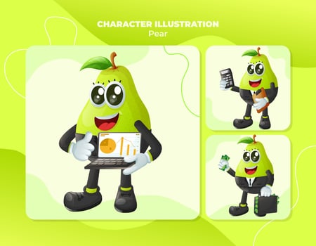 Cute pear characters in finance vector