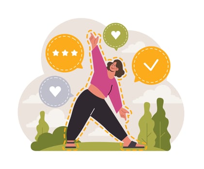 Gratitude affirmation. Grateful and thankful female character. Woman vector