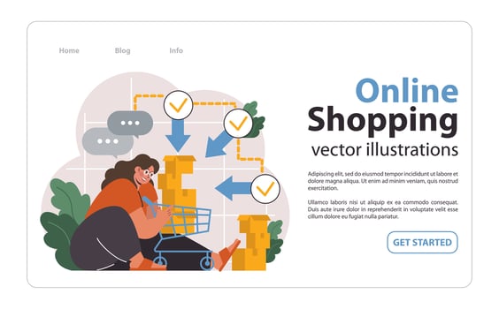 E-commerce set. Online shopping, character purchasing goods on a website vector