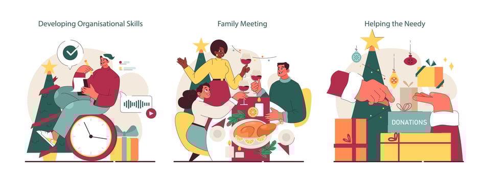Christmas and new year celebration set. Family members or friends getting vector