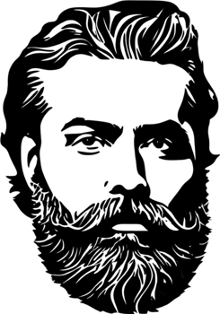 Rugged bearded man's face showcased in striking black stencil. AI-generated. png