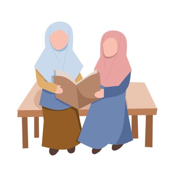 Muslim Girl Reading Book Together vector