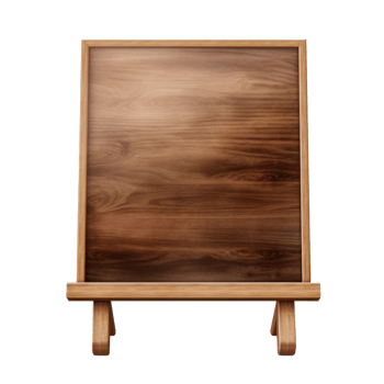 wooden easel with wooden frame on a transparent background png