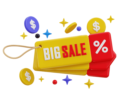Big Sale tag with discount percentage icon 3d render concept of discount offer tag 3d icon png