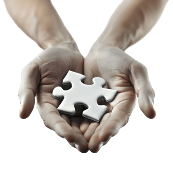 Two Hands Holding a White Puzzle Piece on Transparent Background png