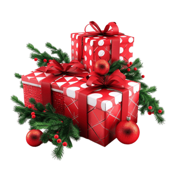 Christmas Gifts with Red bows and decorations on a white background Generative-AI png