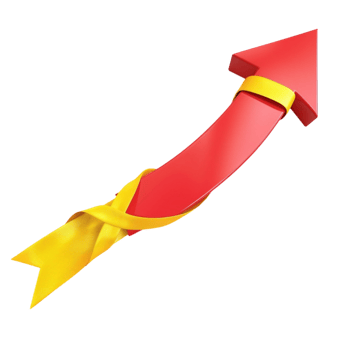 Arrow Icon with Yellow Ribbon On Transparent Background. png