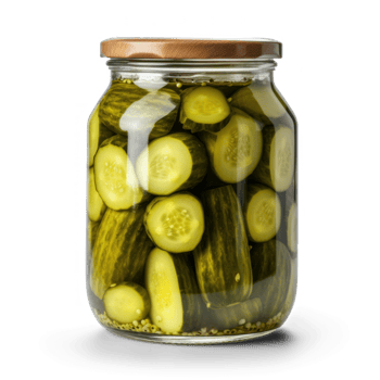 a jar full of pickles on a transparent background png