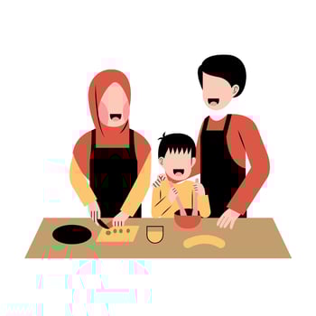 Muslim Family Cooking Together Illustration vector