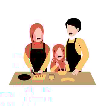 Muslim Family Cooking Together Illustration vector