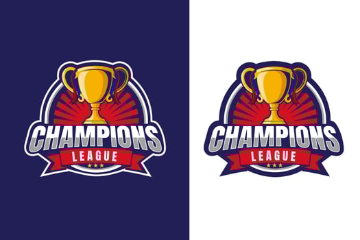 Champions league logo badge featuring trophy with ribbons vector