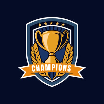 Champions league logo badge featuring trophy with ribbons vector