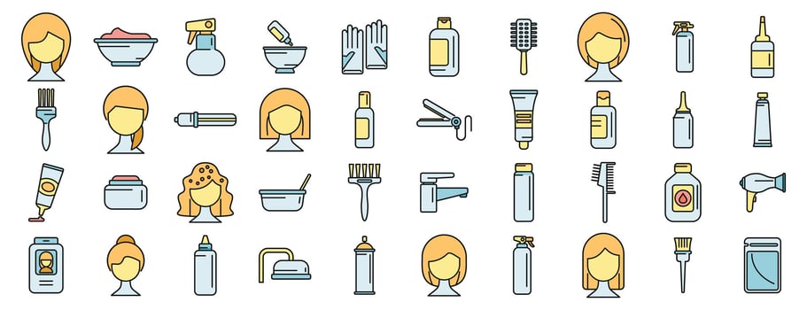 Hair colouring icons set color line vector