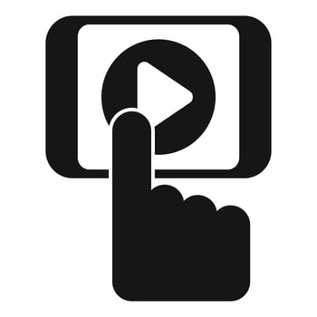 Hand pressing play button on smartphone screen icon vector