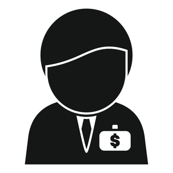 Businessman wearing dollar sign name tag icon vector