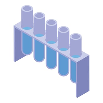Laboratory glassware with blue liquid standing in row on the white background vector