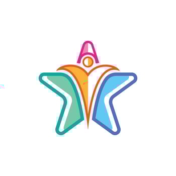 A logo combining stars and people with vibrant and cheerful colors. Symbolizes hope and success. vector