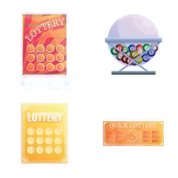 Quick lottery icons set cartoon . Lottery colored number ball and ticket vector