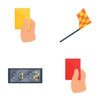 Football refereeing icons set cartoon . Football game equipment vector