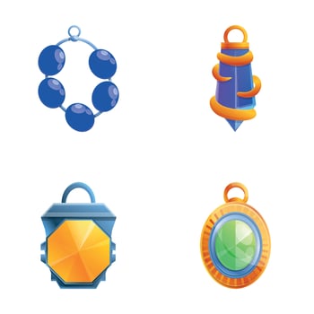 Various mascot icons set cartoon . Colorful magical amulet vector