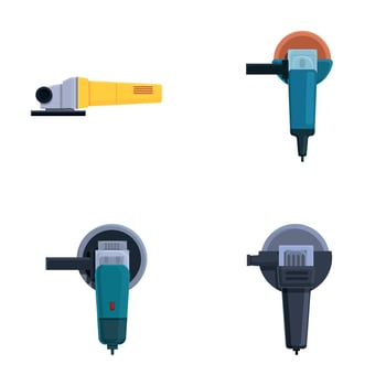Grinder tool icons set cartoon . Equipment for cutting and grinding vector