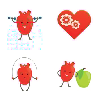 Happy heart icons set cartoon . Cute healthy heart organ vector