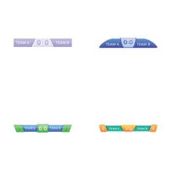 Scoreboard icons set cartoon . Various scoreboard with result display vector