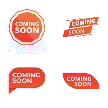 Promotional banner icons set cartoon . Promo sticker and label coming soon vector